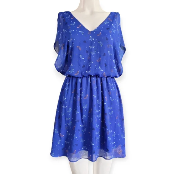 Candie's Dresses | Candie's Blue Butterfly Lined Sundress Waist Defined Summer Mini Dress (S-M) | Color: Blue/Orange | Size: S-M | Judeliemagsayo7's